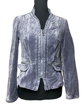 BHWM Purple Velvet Short Zip Blazer Ruffle Neckline Y2K Steampunk Women’s 4